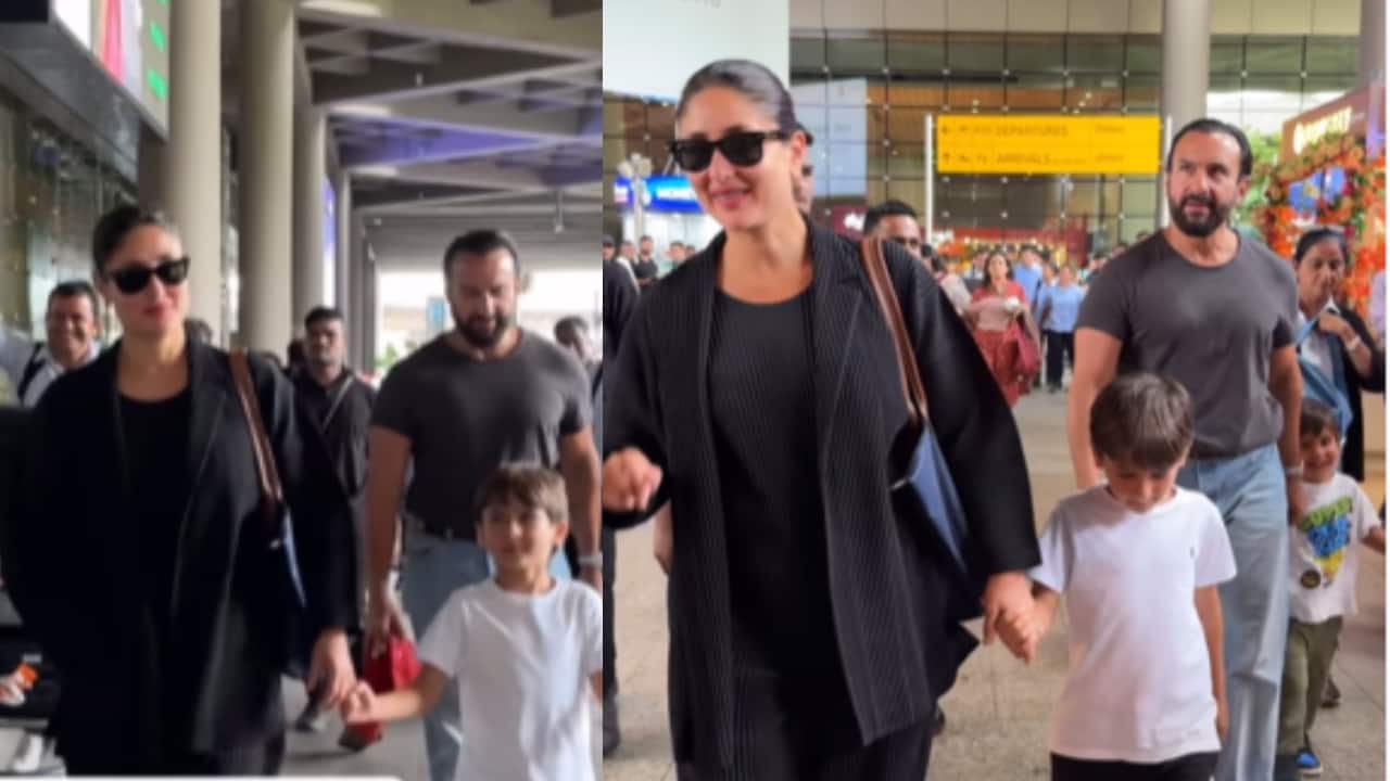 Kareena Kapoor, Saif Ali Khan are back from their UK vacation with kids Jeh and Taimur, spotted together at the airport