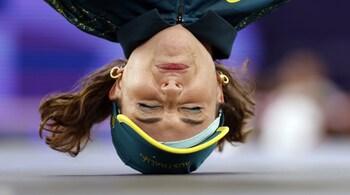 Australia's Rachael Gunn, known as Raygun competes in the Women's Breaking dance Round robin of the Paris 2024 Olympic Games at La Concorde in Paris. (Image credit: AFP)