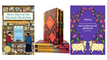 Recommended reading: Book covers of More Days at the Morisaki Bookshop, The Hachette Book of Indian Detective Fiction [Volumes 1 and 2], and Rooftops DIY art book on Pichwai.