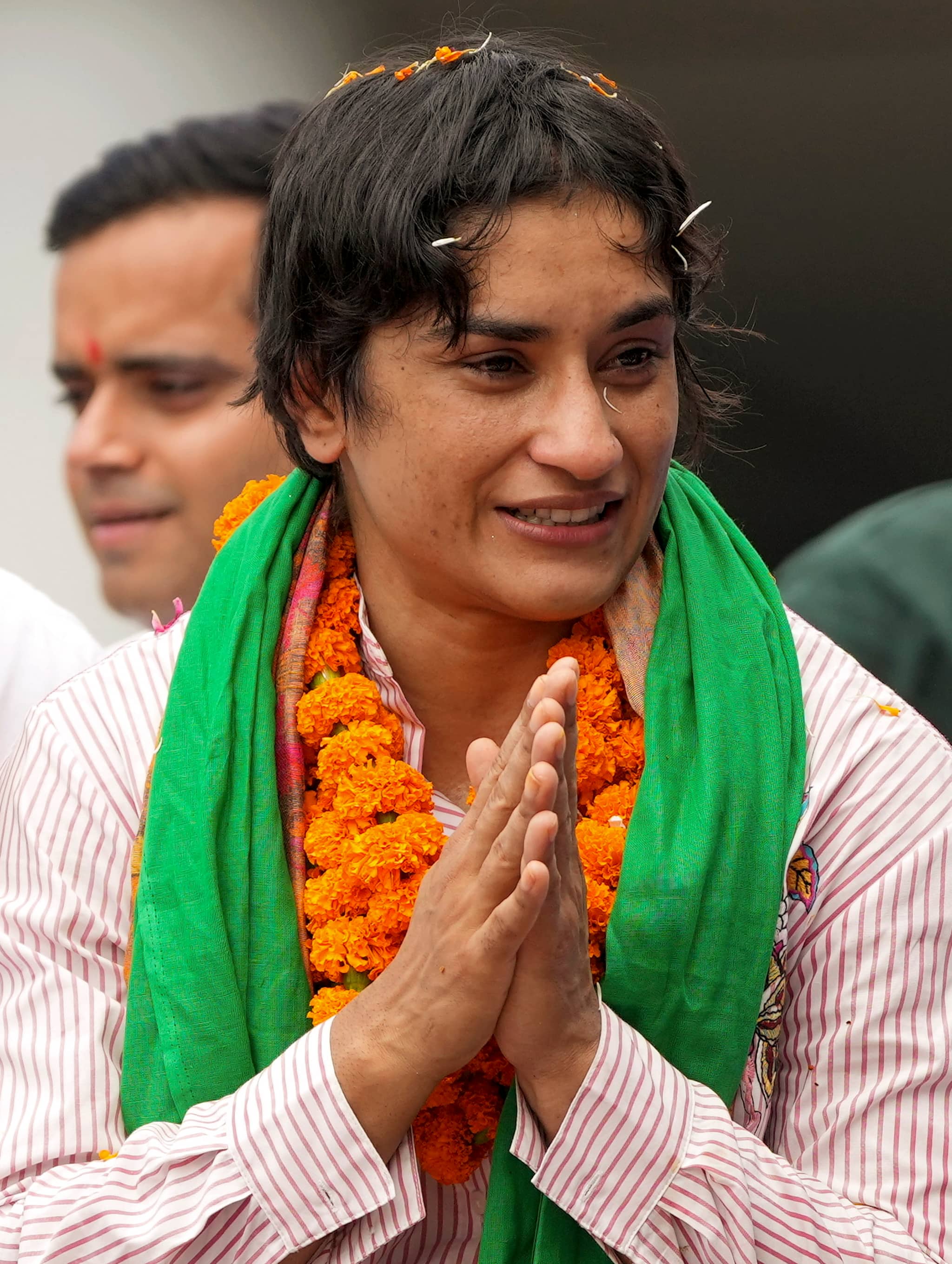 Vinesh's caravan proceeded to her native village Balali in Haryana. She met supporters along the route and received a warm reception. (PTI Photo)