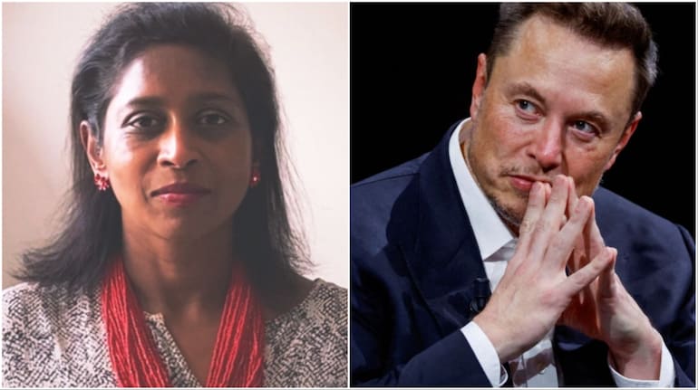 Sreela Venkataratnam, former vice president of finance and business operations at Tesla, (Right) Tesla owner and CEO Elon Musk