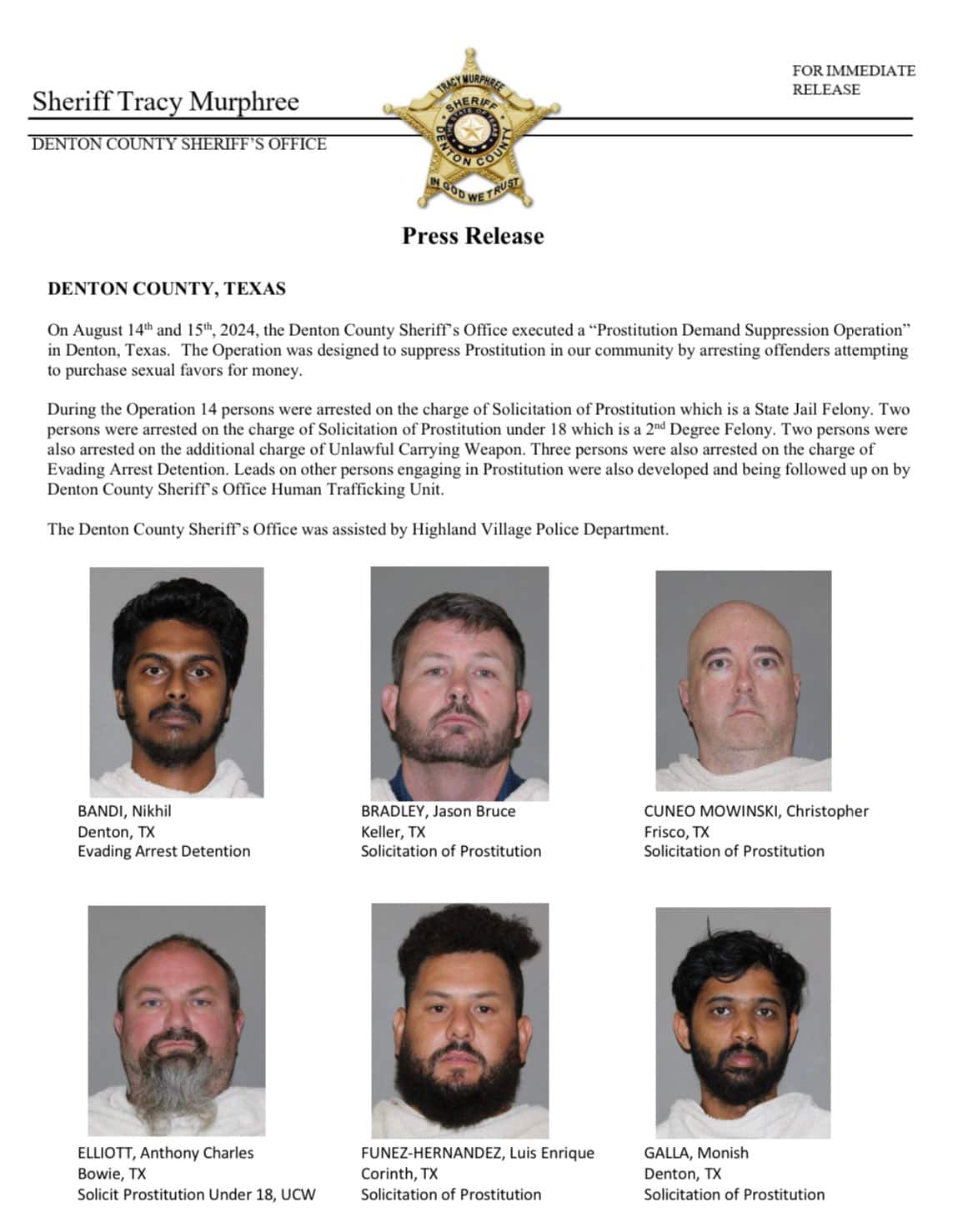 Denton Co Sheriff press release