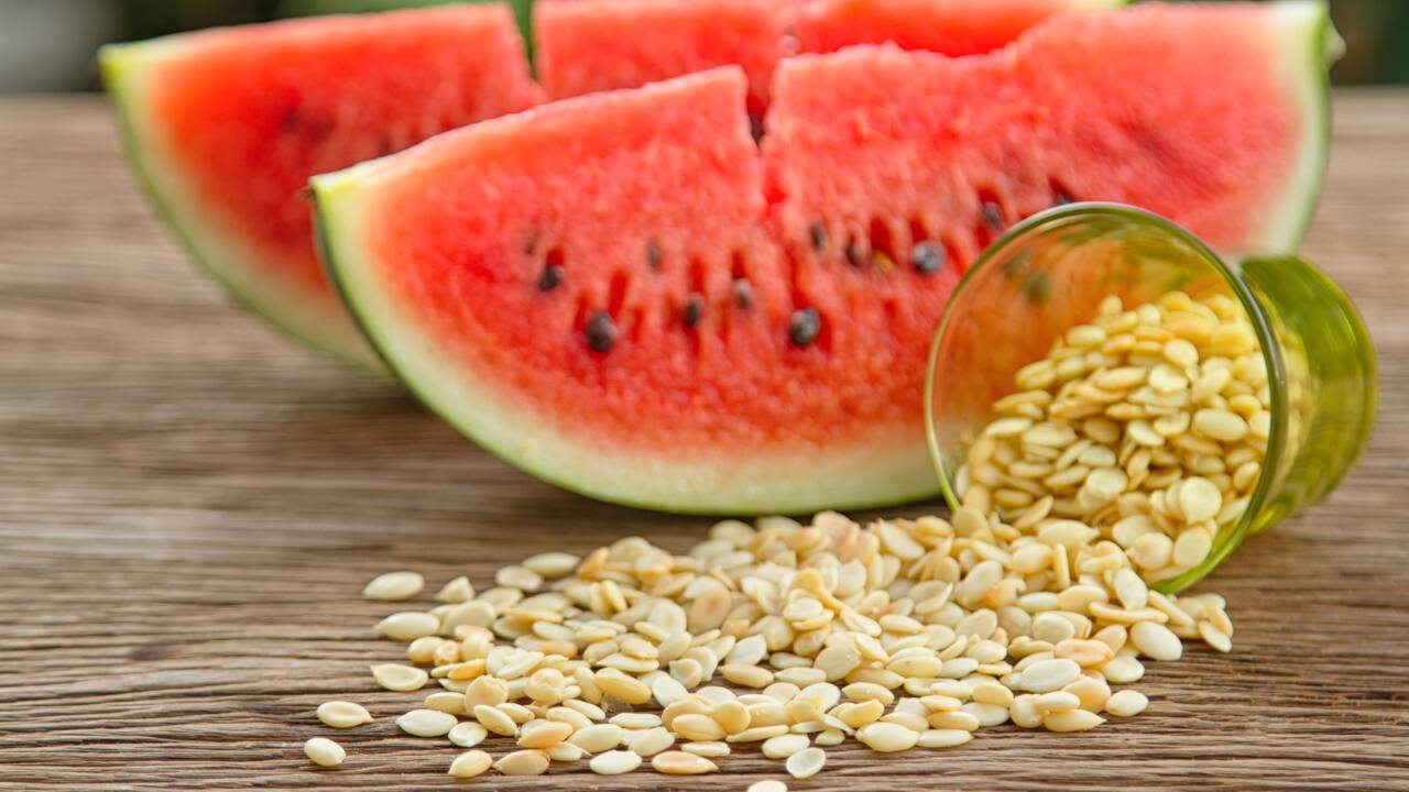Watermelon seeds Soaking watermelon seeds for 6–8 hours makes them more digestible and boosts their nutrient absorption, particularly magnesium, which supports heart health, bone strength, and skin health. Soaked watermelon seeds are also rich in protein and healthy fats, making them a nutritious snack that can be consumed on their own or added to salads and smoothies. (Image: Canva)