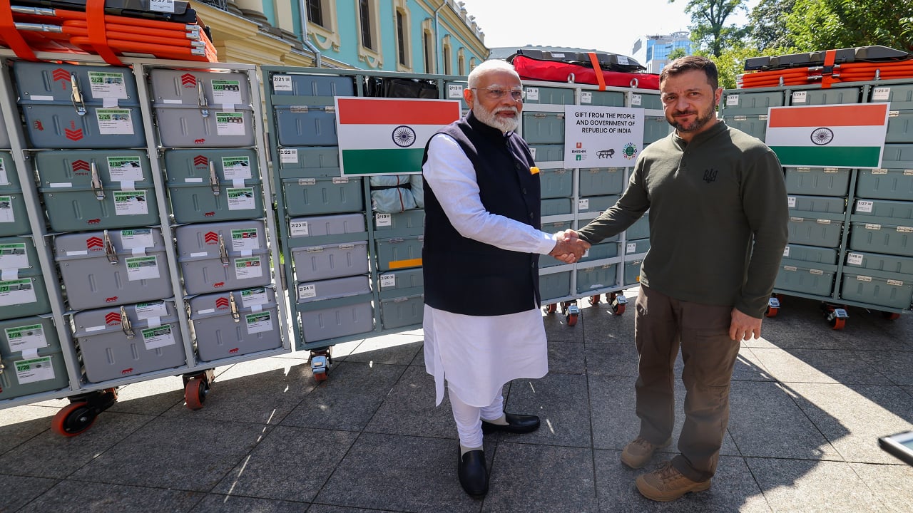 Prime Minister Narendra Modi presented four BHISHM (Bharat Health Initiative for Sahyog Hita &amp; Maitri) Cubes to the Government of Ukraine today. Each BHISHM Cube consists of medicines and equipment for the first line of care for all kinds of injuries and medical situations. It also includes surgical equipment for a basic Operation Room that can manage 10-15 basic surgeries per day.