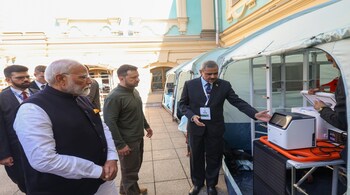 Prime Minister Narendra Modi with Ukraine's President Volodymyr Zelenskyy during presentation of BHISHM cube in Kyiv on August 23 (Image - PM's X handle)