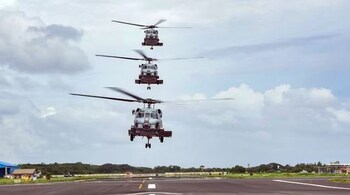 MH 60R Seahawk multi-role helicopters, a maritime variant of the Blackhawk helicopter, ahead of their commissioning into the Indian Navy.