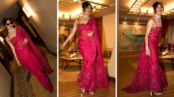 Priyanka Chopra paired her shimmering ensemble with a matching bralette-style sleeveless blouse, adorned with delicate floral sequin embroidery and thin straps that added a contemporary twist to her retro look (Image: @priyankachopra/Instagram)