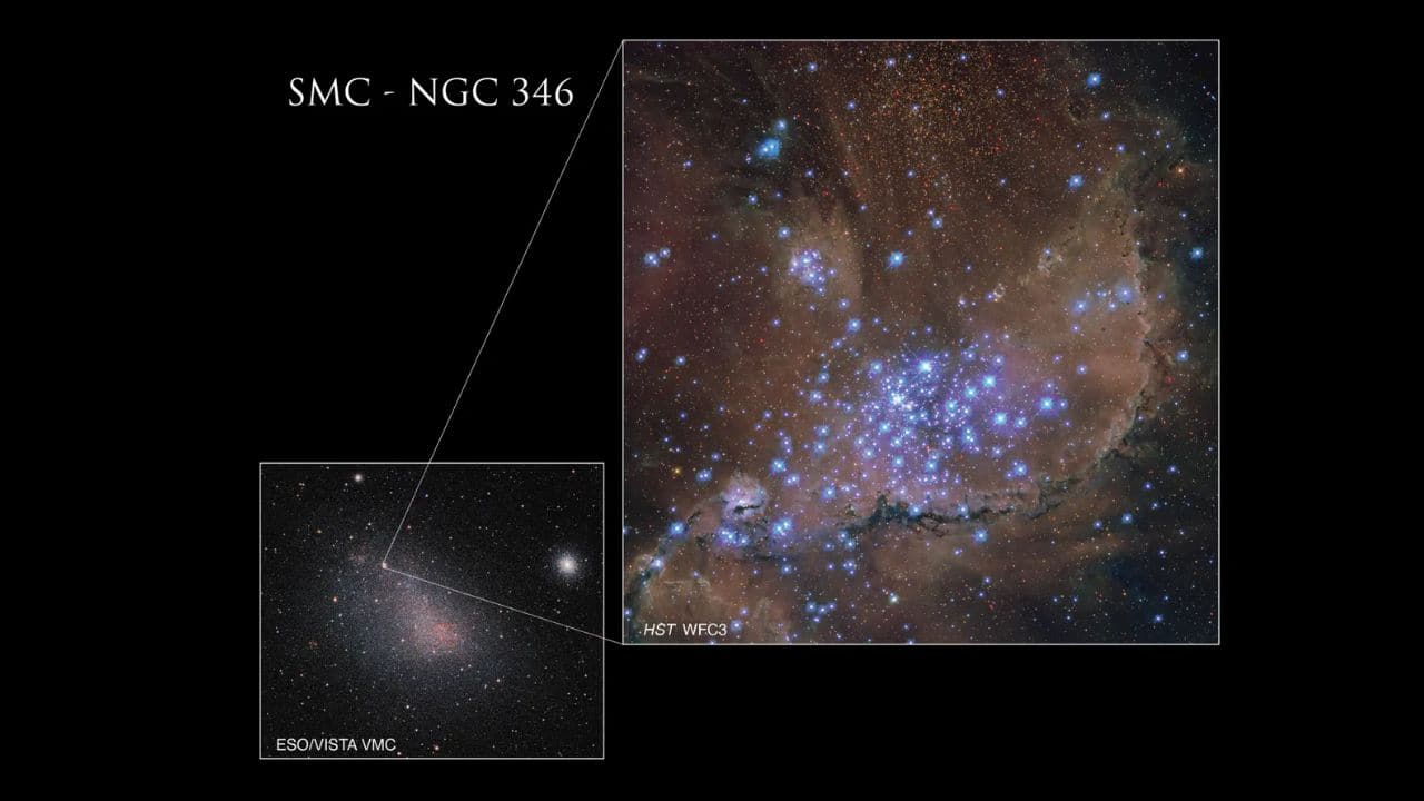 This inset image highlights the position of NGC 346 within the Small Magellanic Cloud. (Image: NASA)