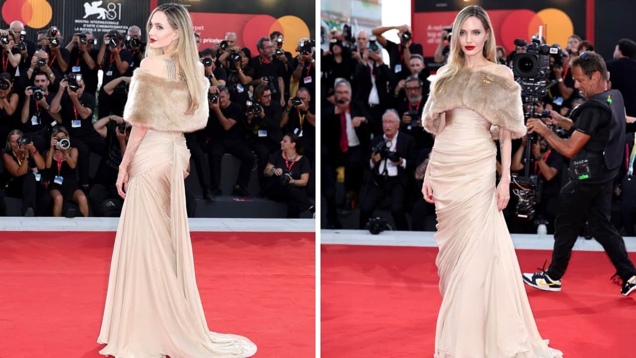 Angelina Jolie makes an ethical red carpet statement in faux fur at the Venice Film Festival