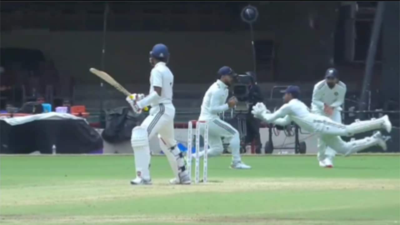 Watch: Dhruv Jurel takes a stunning flying catch behind the stumps in Duleep Trophy