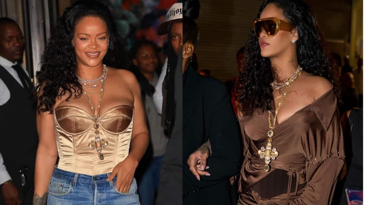 Rihanna sports multilayer Sabyasachi jewellery over crop top and jeans