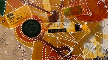 Detail from 'We Have Already Gone Beyond Whatever We Have - Friedrich Nietzsche' (2011) by Amitava Das, on show at KNMA Saket till September 30, 2024.