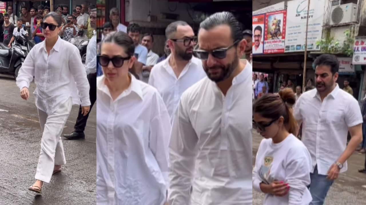 Kareena Kapoor, Arbaaz Khan, Karisma Kapoor and other friends from film fraternity arrive for Anil Mehta’s cremation to support Malaika Arora