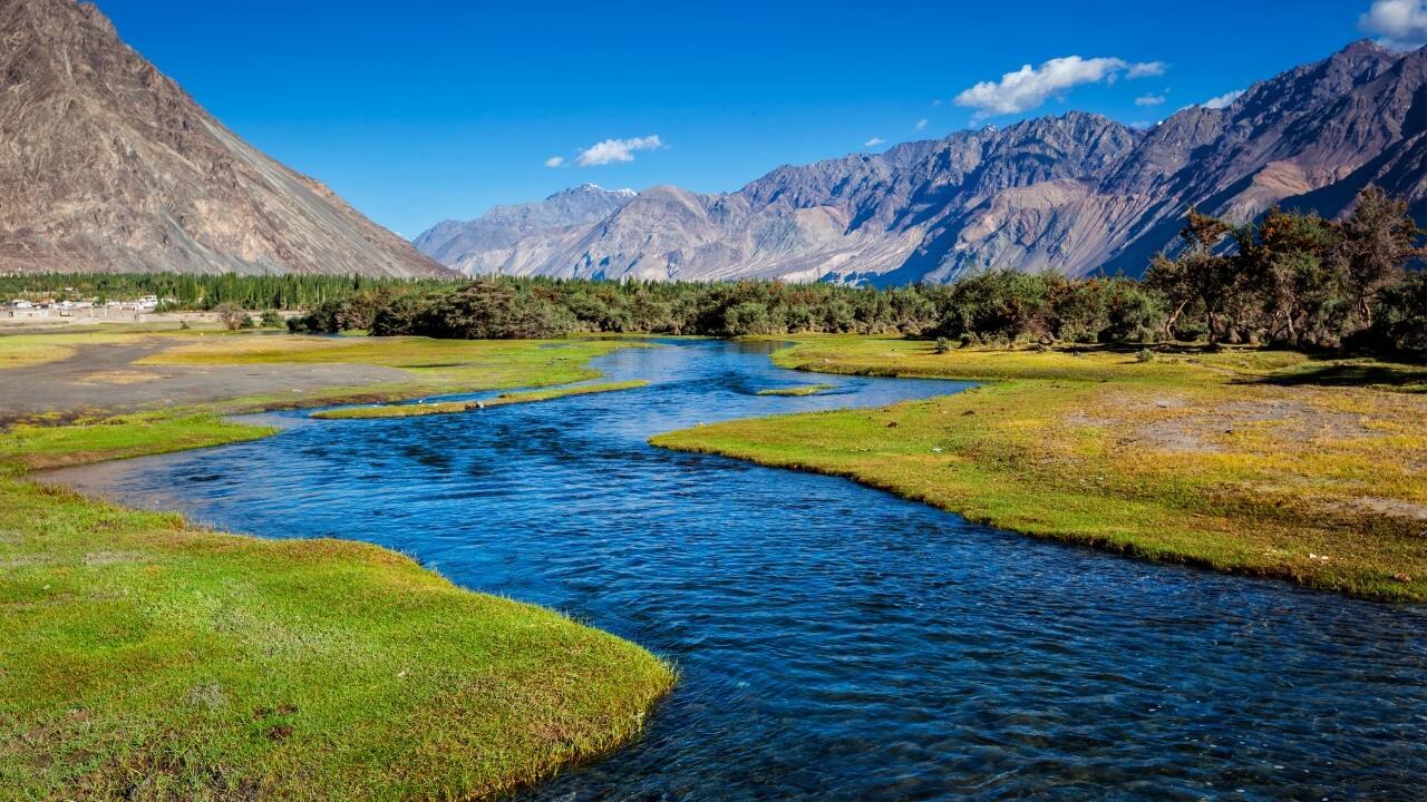 10. Nubra Valley | Although not strictly in Kashmir, Nubra Valley is a nearby destination worth exploring. Known for its unique landscape and serene environment, it offers a romantic setting with its sand dunes and spectacular views, making it a memorable addition to your trip. (Image: Canva)