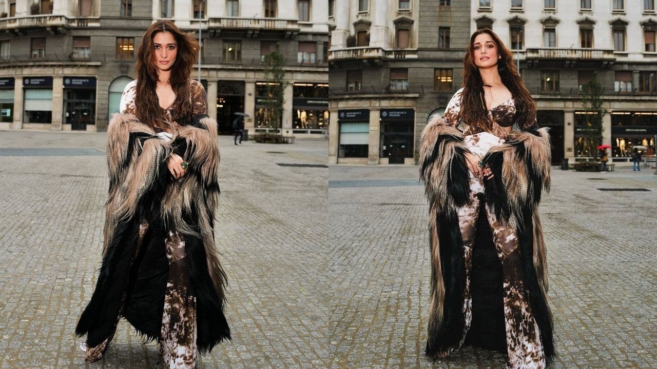 Tamannaah Bhatia stuns in Roberto Cavalli at Milan Fashion Week debut, channels bold mob-wife vibes