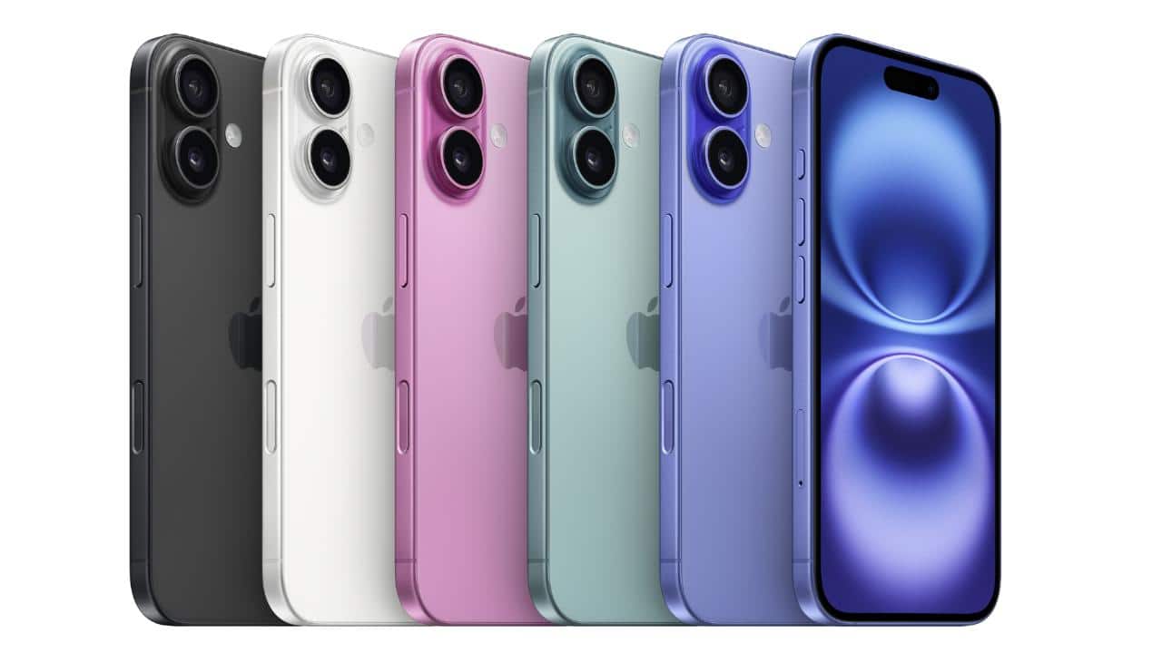 Colours: iPhone 16 is available in Black, White, Pink, Teal, and Ultramarine colourways. Colours: iPhone 16 is available in Black, White, Pink, Teal, and Ultramarine colourways.