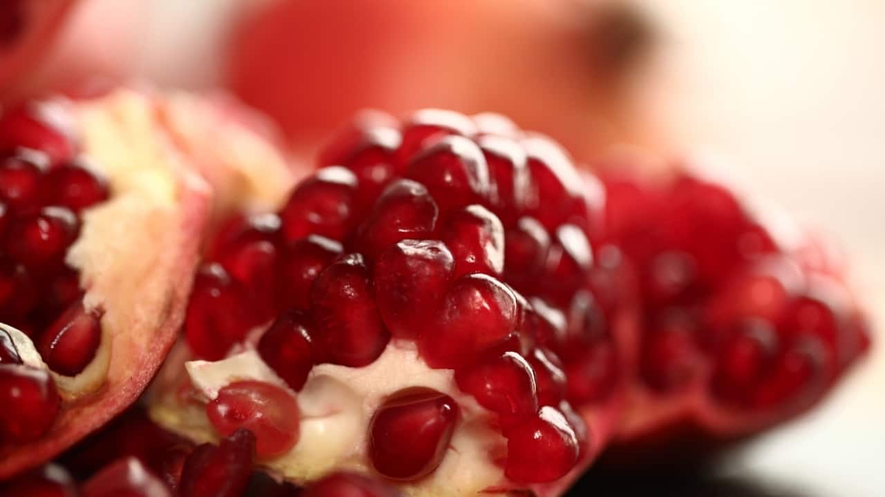 Pomegranates  Pomegranates are bursting with antioxidants like punicalagins and polyphenols, which promote skin cell regeneration and protect against environmental stressors that accelerate ageing. They help reduce inflammation, improve skin hydration, and boost collagen production, keeping skin firm and youthful. Pomegranates also support heart health by improving blood flow and reducing blood pressure, as well as offering anti-inflammatory benefits. (Image: Canva)
