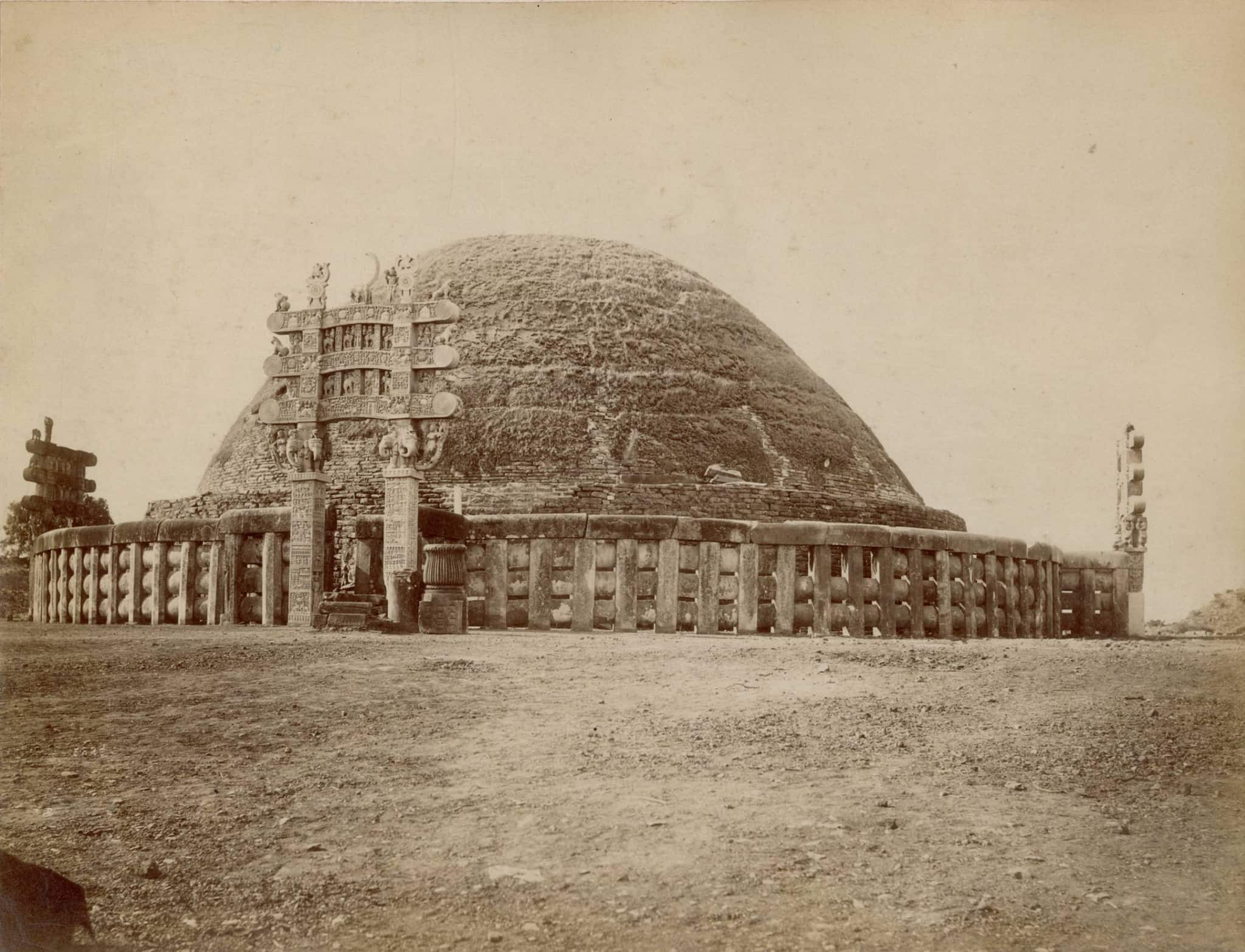 Lala Deen Dayal's Sanchi Stupa; Silver albumen print mounted on card, c. 1880; Print size: 8.2 x 10.5 in; Paper size: 10.2 x 13.7 in. (Image courtesy DAG)