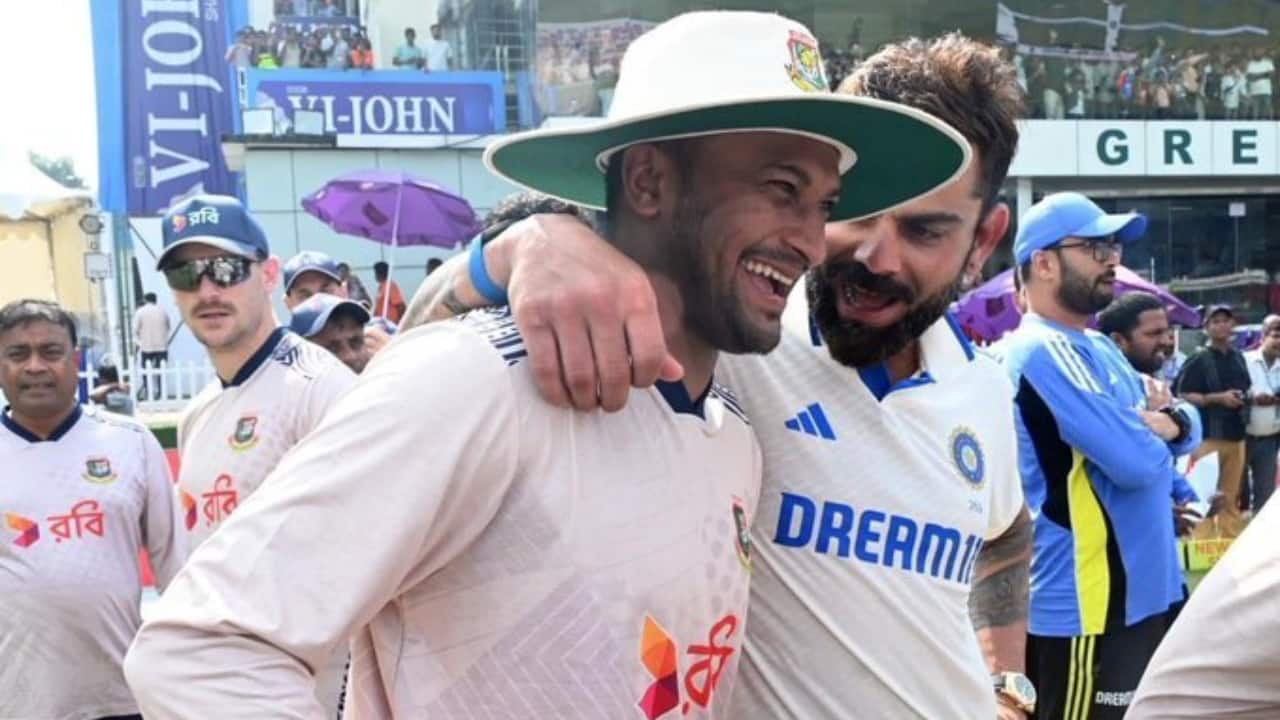 Virat Kohli gifts his bat to retiring Shakib al Hasan