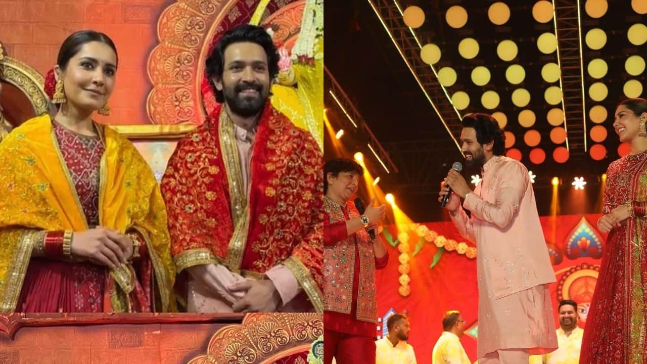 Vikrant Massey and Raashii Khanna kick off The Sabarmati Report campaign with Falguni Pathak at Navaratri celebrations in Mumbai