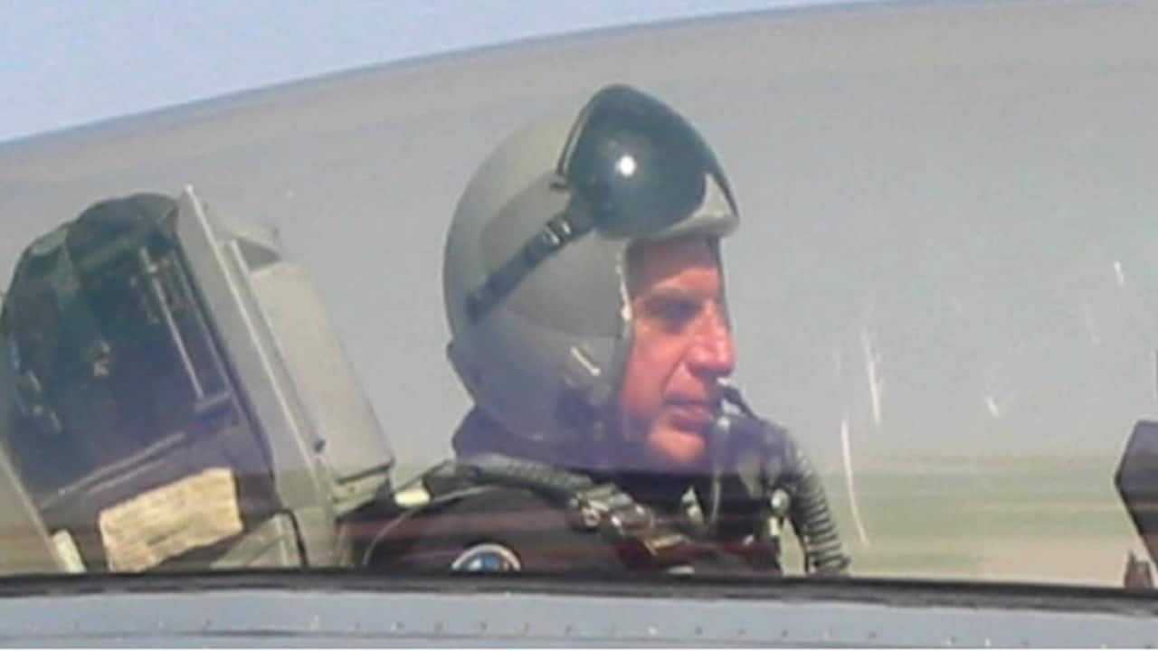 Ratan Tata at the controls of an F-16 fighter jet