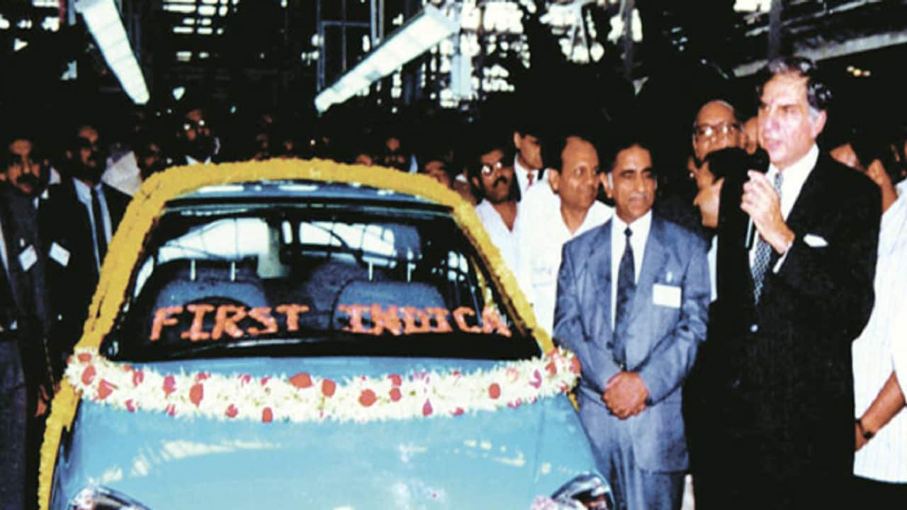 Ratan Tata at the launch of Tata Indica car.