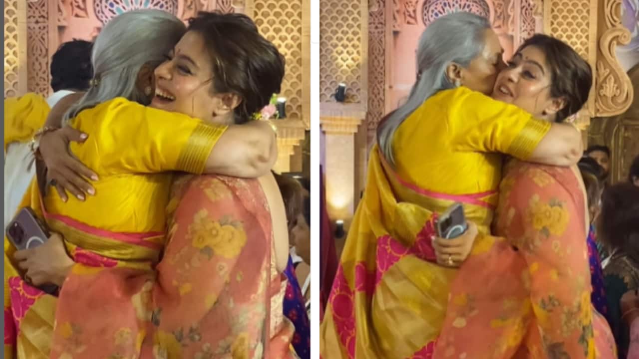 Jaya Bachchan warmly hugs and kisses Kajol at Durga Puja Pandal, watch video