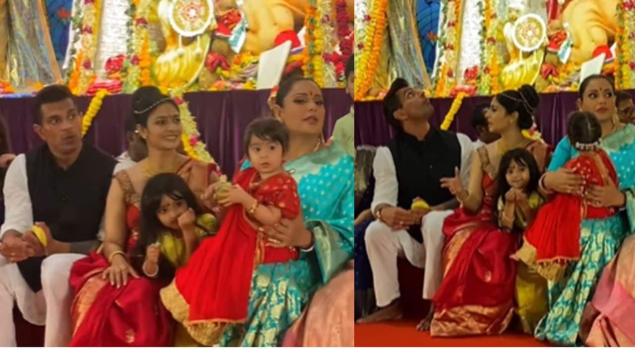 On Durga Ashtmi, Bipasha Basu, hubby Karan Singh Grover take the blessings of Durga Maa with daughter Devi, watch video