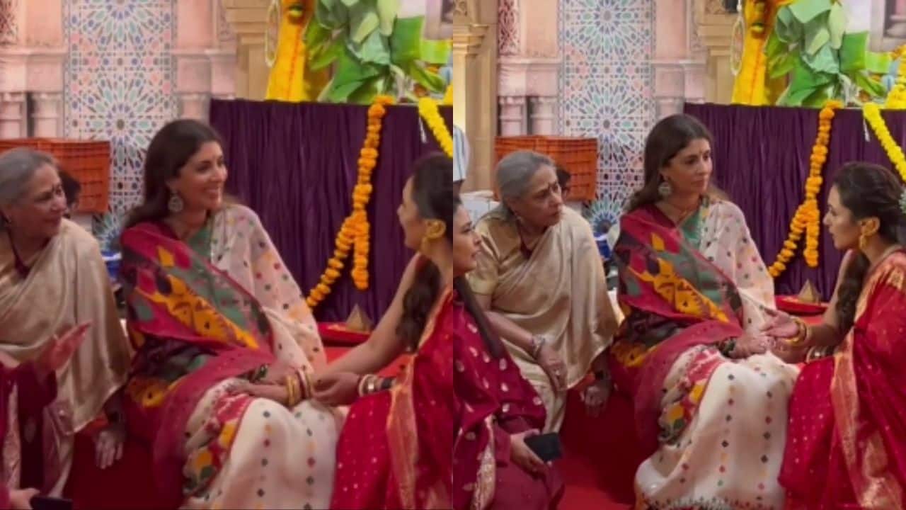 Jaya Bachchan, daughter Shweta join Rani Mukerji at Durga Puja Pandal, seen talking post Darshan