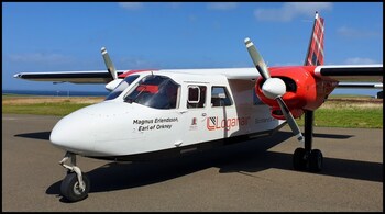 The Loganair flight, shortest in the world, connects the Orkney islands of Westray and Papa Westray. (Image: FlyLoganair/Facebook)