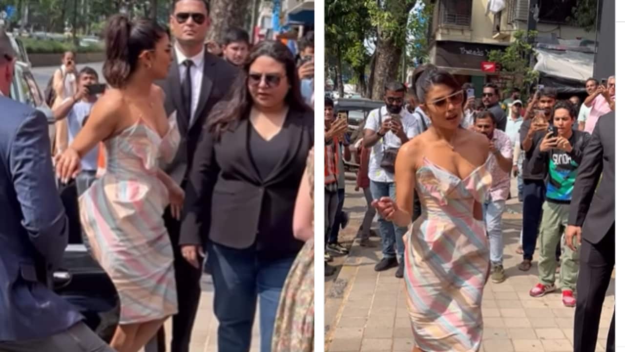 Priyanka Chopra shines in pastel muted striped outfit at an event in Mumbai