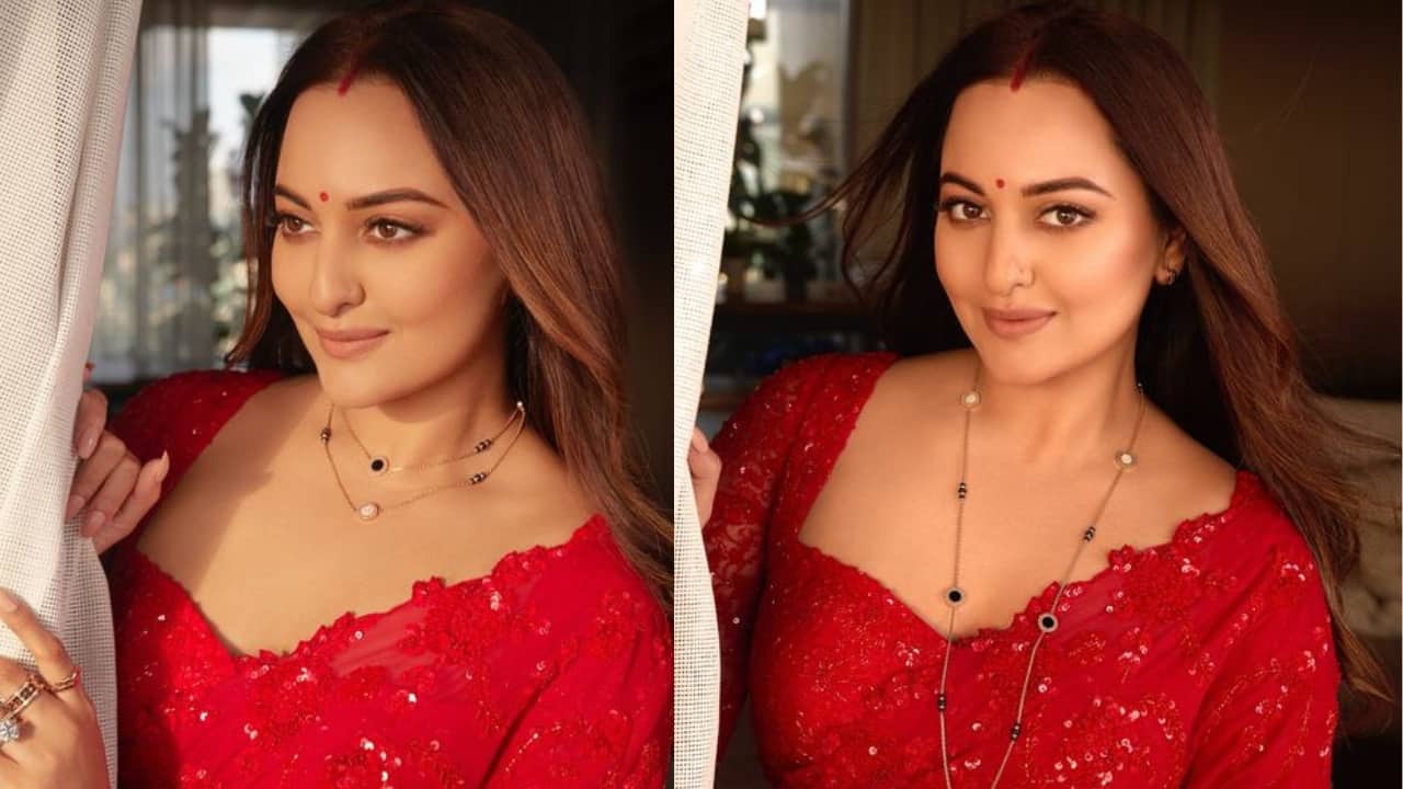 Sonakshi Sinha embraces tradition on her first Karwa Chauth after marriage to Zaheer Iqbal, dresses in red saree - see pics