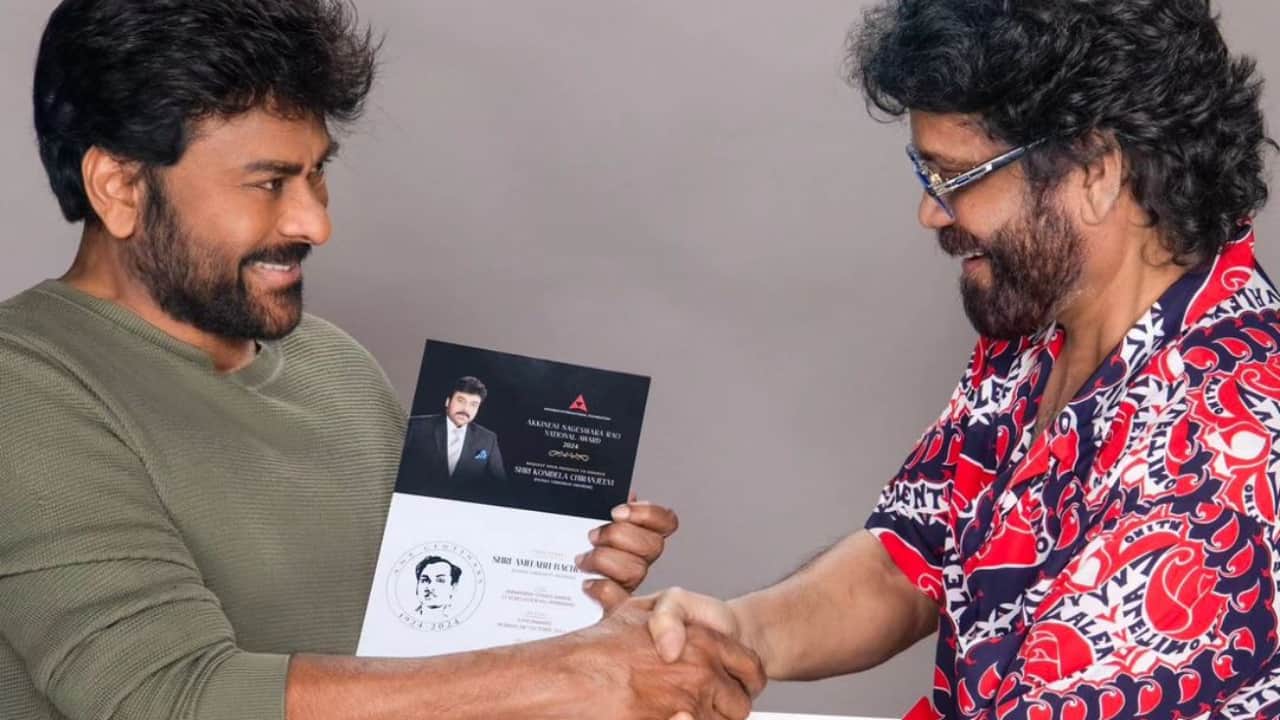 Nagarjuna visits Chiranjeevi's house to invite him for ANR awards
