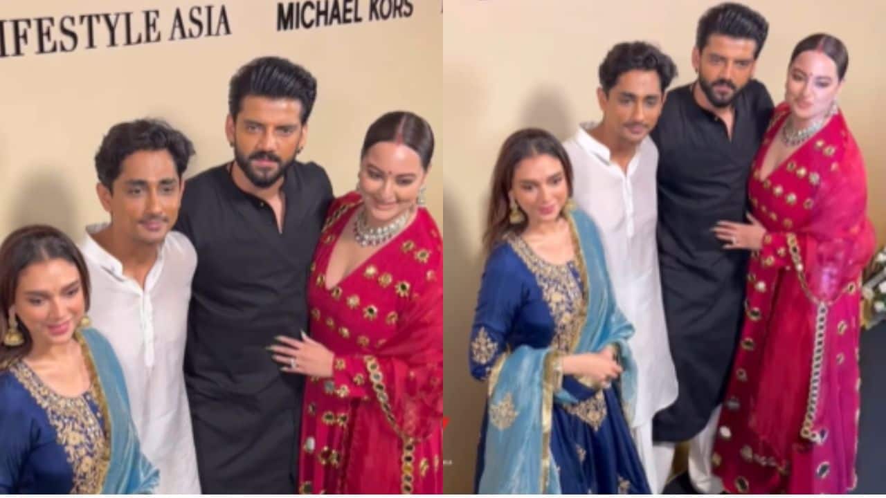 Sonakshi Sinha and Zaheer Iqbal share a playful moment with newly-weds Aditi Rao Hydari and Siddharth while posing for paparazzi, watch video