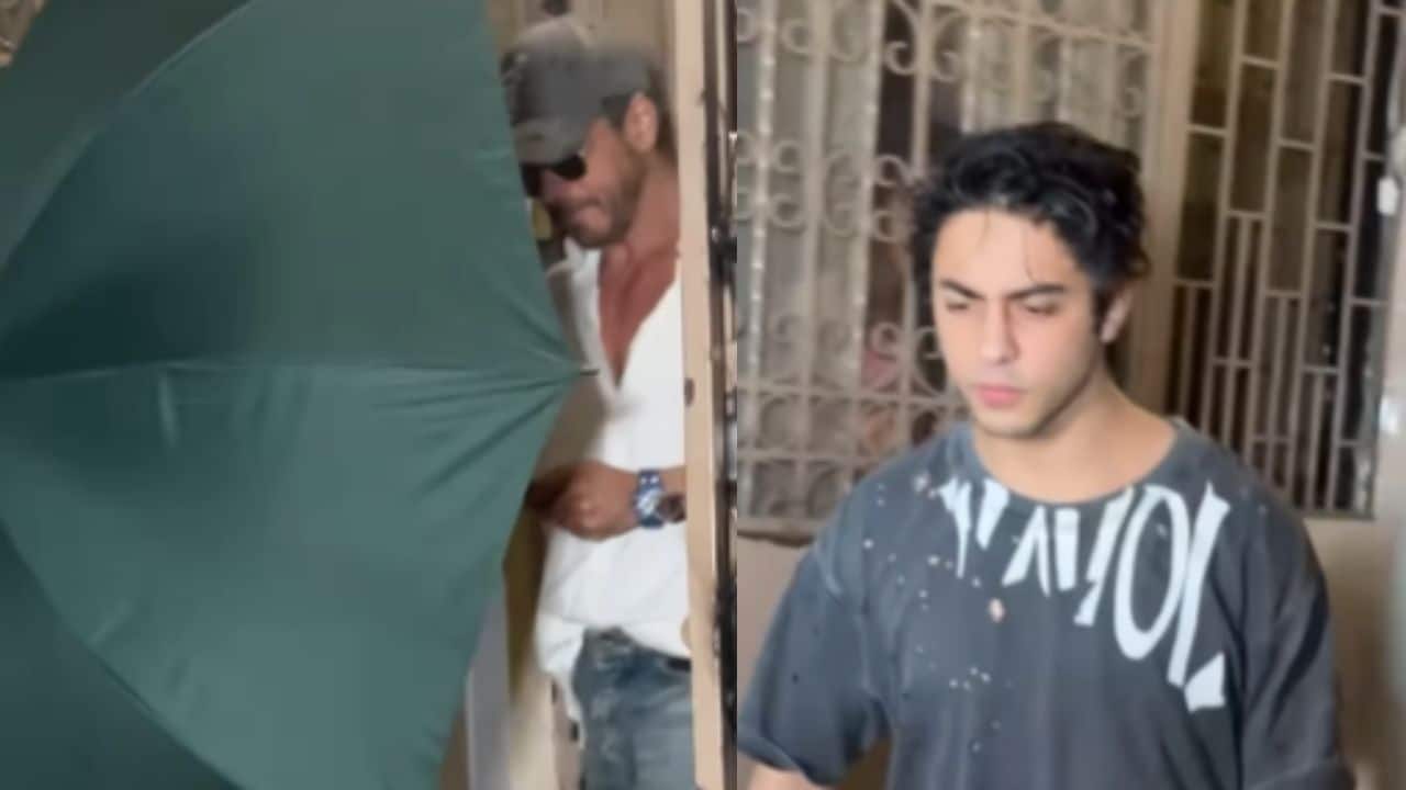 Shah Rukh Khan and son, Aryan Khan, steer clear of the photographers as they arrive to dub for 'Mufasa: The Lion King', watch