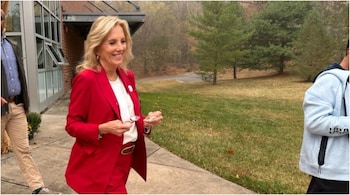 jill biden red dress Jill Biden Goes Vibrant in Red Dress for Children's Hospital Visit