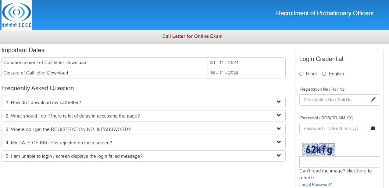 ECGC PO Admit Card 2024 released @ main.ecgc.in, direct link here ECGC PO Admit Card 2024 released @ main.ecgc.in, direct link here