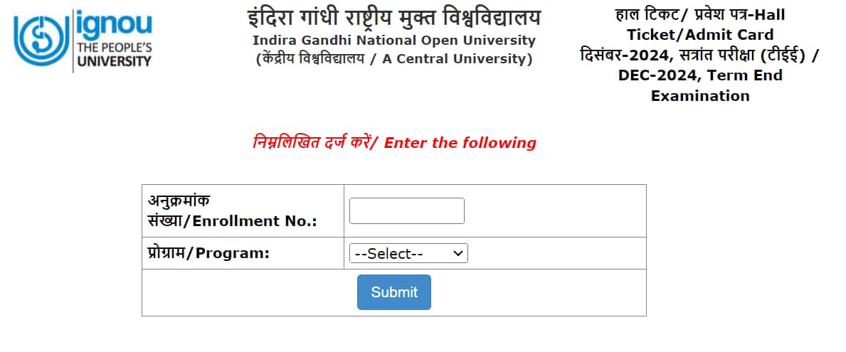 IGNOU Hall Ticket December 2024 released @ ignou.ac.in, direct link to Dec TEE admit card here IGNOU Hall Ticket December 2024 released @ ignou.ac.in, direct link to Dec TEE admit card here