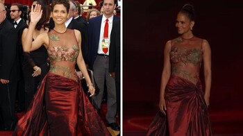 halle berry elie saab red dress Halle Berry walks the runway for Elie Saab wearing the same dress she wore  when she won her Oscar in 2002. : r/whatthefrockk