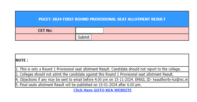 Karnataka PGCET Seat Allotment Result 2024 out @ kea.kar.nic.in, check Round 1 allotment list here Karnataka PGCET Seat Allotment Result 2024 out @ kea.kar.nic.in, check Round 1 allotment list here