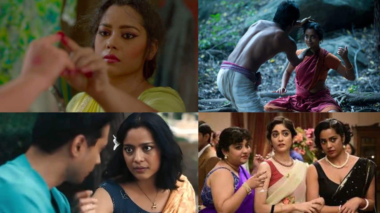 Shahana Goswami in stills from (clockwise from top, left) Rubaiyat Hossain's 'Under Construction', Khyentse Norbu's 'Vara', Mira Nair's 'A Suitable Boy', and Fadia Abboud and Mohini Herse's 'Four Years Later'. 