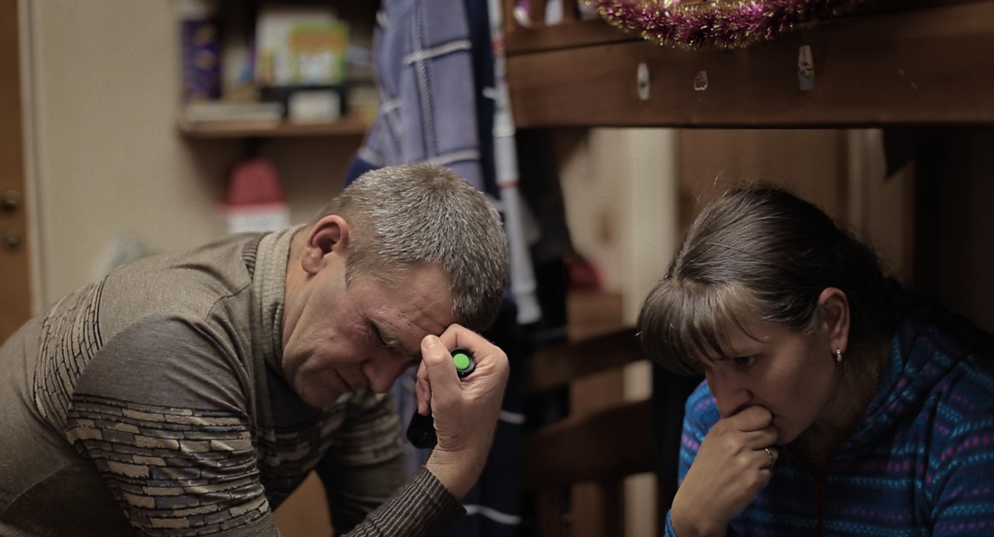 Ukrainian war veteran Serhiy with his wife in a still from the documentary 'Dad's Lullaby'.