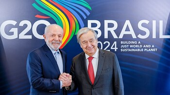 Brazil's President Luiz Inacio Lula da Silva greets U.N. General Secretary Antonio Guterres ahead of the G20 summit, in Rio de Janeiro, Brazil November 16, 2024. Reuters