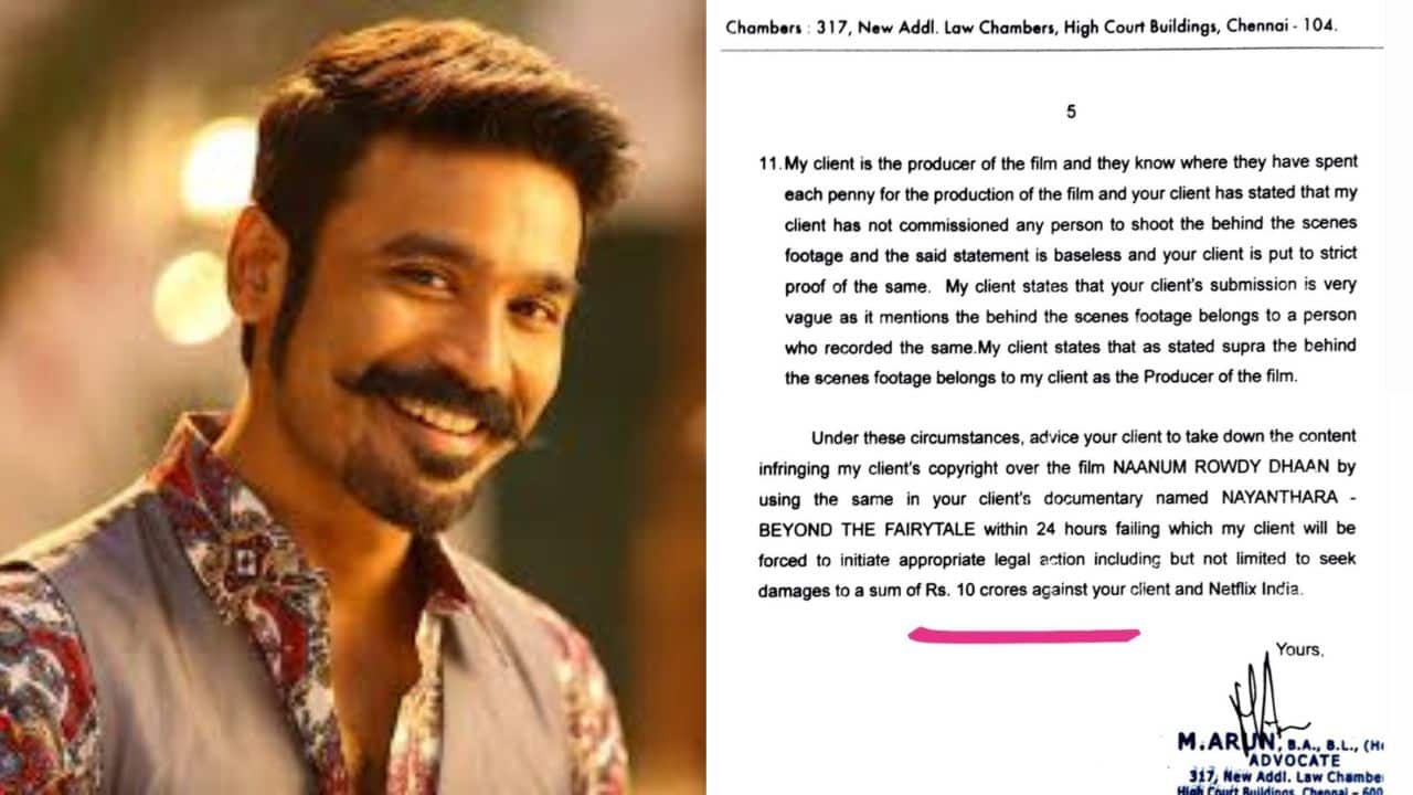 Dhanush responds to Nayanthara’s accusations over Netflix documentary; lawyer issues statement, ‘Take down content within 24 hours or…’