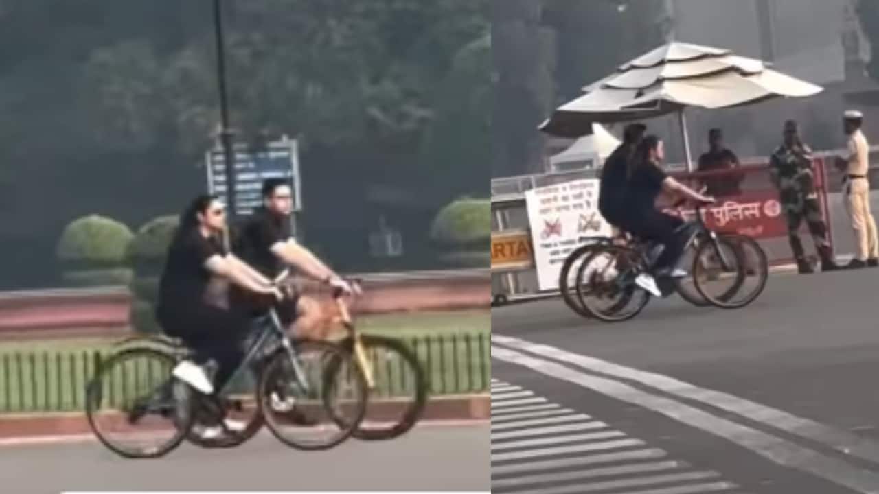 Parineeti Chopra and Raghav Chadha spotted cycling together in the morning at Delhi's India Gate