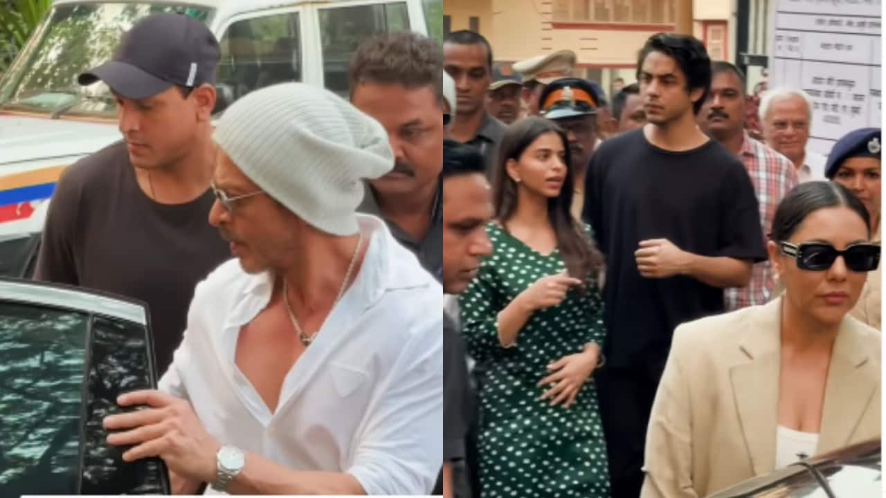 Shah Rukh Khan with wife Gauri, daughter Suhana and son Aryan Khan arrive together to their cast vote in Maharashtra Assembly Election