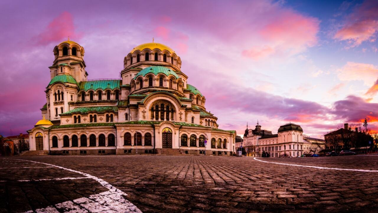 Stunning view of Alexander Nevsky Cathedral in Sofia, Bulgaria, on a sunrise. (Image: Canva)