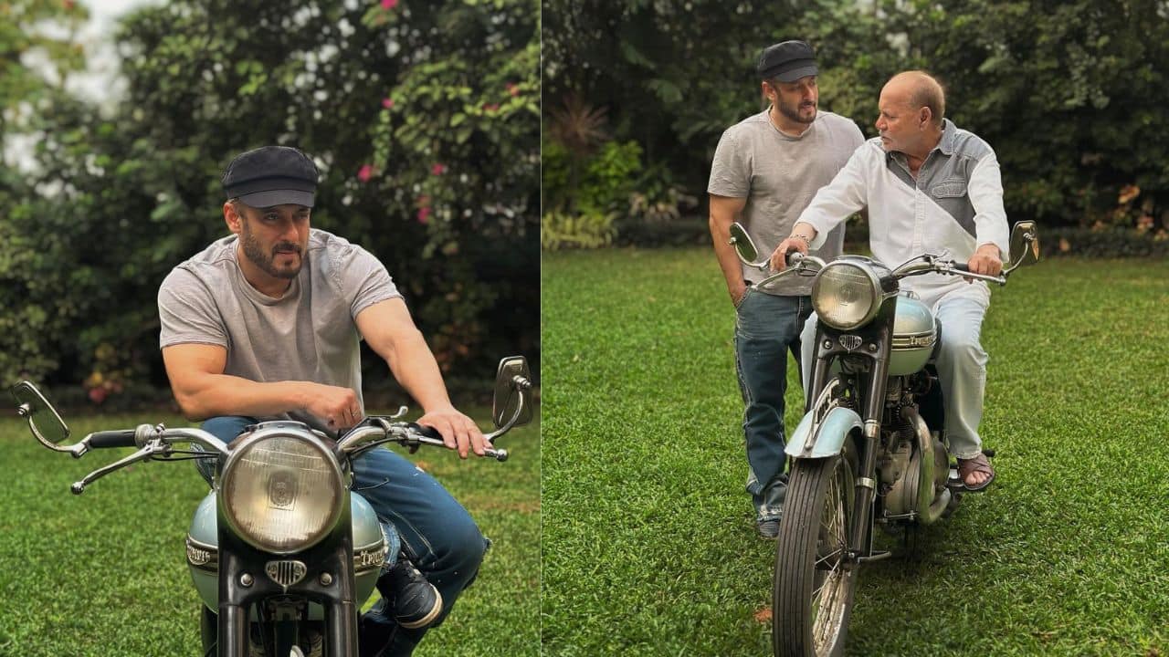 Salman Khan poses with dad Salim Khan and his legendary first bike, see pics 