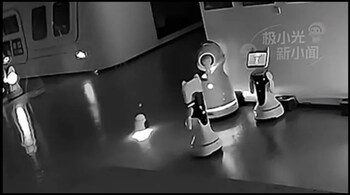 The robot is seen leading other robots 'home'. (Image: @Darkwebhaber/X)