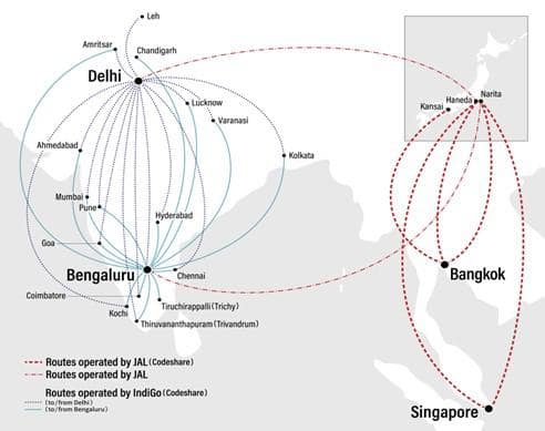 Planned IndiGo JAL codeshare routes